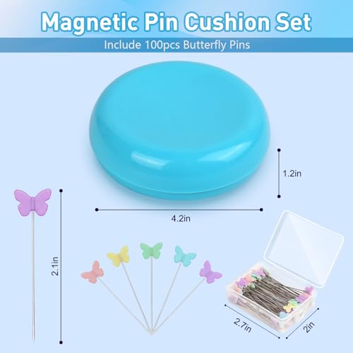 Magnetic Pin Cushion with 100pcs Butterfly Head Straight Pins