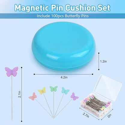 Magnetic Pin Cushion with 100pcs Butterfly Head Straight Pins