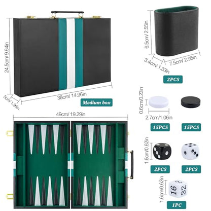 Backgammon Set 2 Players Classic Backgammon Sets for Adults Board Game with Black PU Leather Case Portable and Travel Backgammon Set