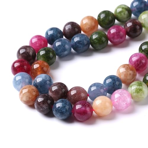 45pcs 8mm Natural Colorful Tourmaline Jade Stone Beads Round Loose Crystal Healing Energy Beads for Jewelry Making DIY Bracelet Necklace Earrings 15"