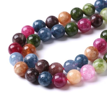 45pcs 8mm Natural Colorful Tourmaline Jade Stone Beads Round Loose Crystal Healing Energy Beads for Jewelry Making DIY Bracelet Necklace Earrings 15"