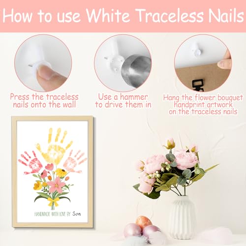 Flower Bouquet Handprint Art Craft DIY Kit Mother's Day Gifts from Daughter or Son Children Adults Handprint Keepsake for Mom Grandma Birthday Gifts Christmas (8 Count)