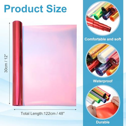 Holographic Clear PVC Vinyl Film Holographic PVC Fabric Waterproof Dichroic Film 12 x 48 Inch for Handbags Bows Earrings DIY Craft