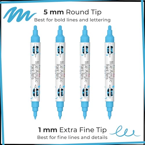 4 Acrylic Dual Tip Blue Paint Marker Pen Metallic