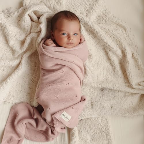 100% Luxury Organic Cotton Pointelle Knit Baby Quilt Blanket for Girls