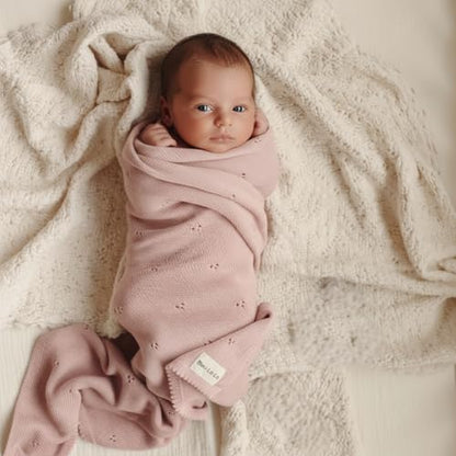 100% Luxury Organic Cotton Pointelle Knit Baby Quilt Blanket for Girls