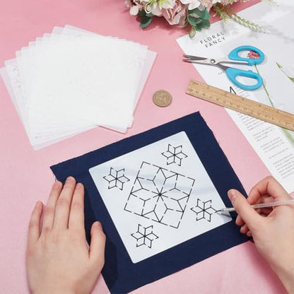Sashiko Stencil PET Embroidery Stencils Geometric Hand Embroidery Patterns Stencils for Drawing Sashiko Template for Hand Quilting 14x14cm