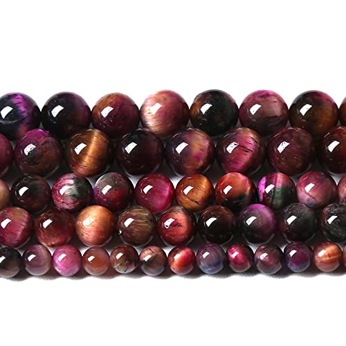 38pcs 10mm Top AAA Natural Tiger Eye Beads for Jewelry Making Rose Red Starry Sky Tiger Eye Stone Round Loose Beads DIY Bracelet Necklace Earrings (16 Count)
