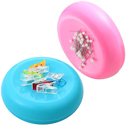 2 Pieces Magnetic Pin Holder Sewing Bobby Pin Cushion Needle Round Paper Clip Holder Magnetic Cushion Sewing Magnet Push for Hairclip Storage Case Cushions Supplies Organizer (2 Count)