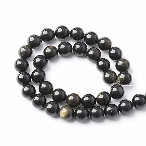 AAA Natural Gold Obsidian Gemstone Beads Energy Healing Power Stones Round Loose Beads for Jewelry Making (16 Count)