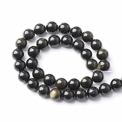 AAA Natural Gold Obsidian Gemstone Beads Energy Healing Power Stones Round Loose Beads for Jewelry Making (16 Count)