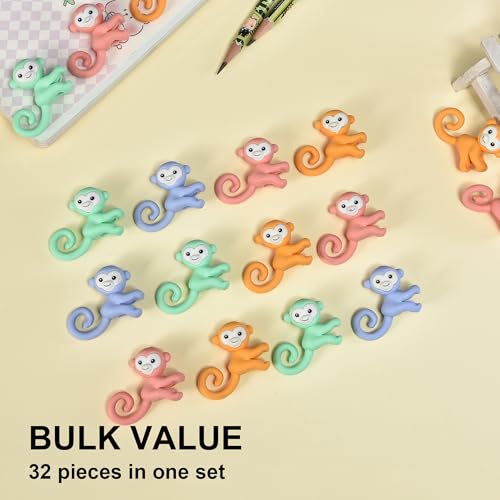 32Pcs Monkey Pencil Top Erasers for Kids