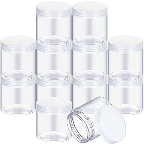12 Pack 7 oz Plastic Container Jars with Lids Round Clear Travel Cosmetic Container Jars for Toiletries (12 Count)