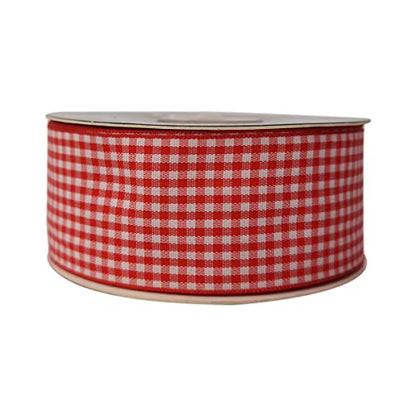 1.5 Inch Red and White Woven Edge 100% Polyester Gingham Ribbon 25 Yards Each Roll (75 Feet)