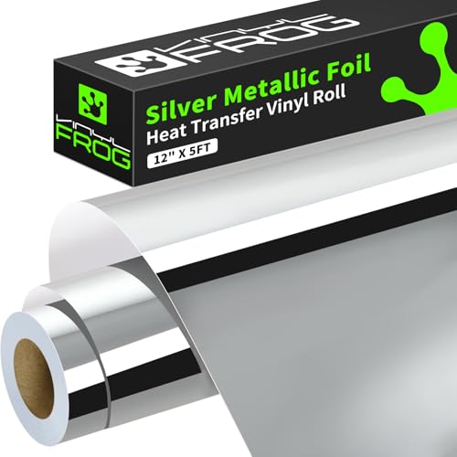 Silver Metallic Foil Heat Transfer Vinyl 12" x5ft Silver HTV Vinyl Roll Chrome Iron on Vinyl Easy to Cut & Weed DIY Heat Press Design for T