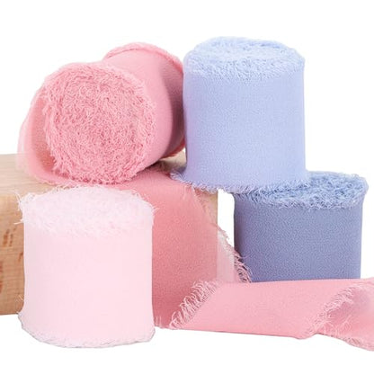 4 Rolls Pink & Blue Chiffon Ribbon 1 1