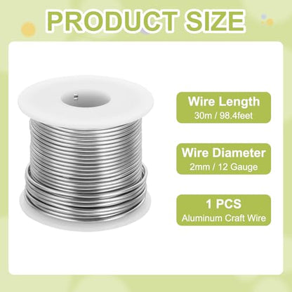 12 Gauge Anodized Aluminum Craft Wire 98 Ft 2mm Silver Tone