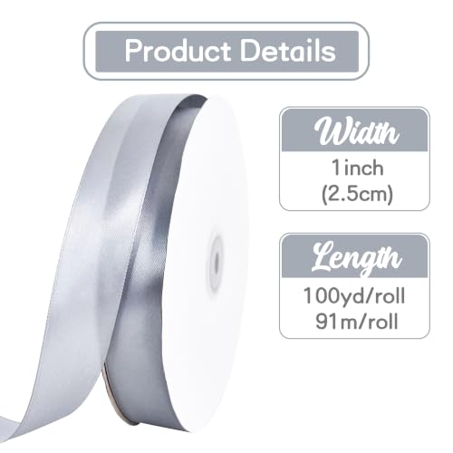 1 Inch x 100yds Silver Satin Ribbon for Crafts (300 Foot)