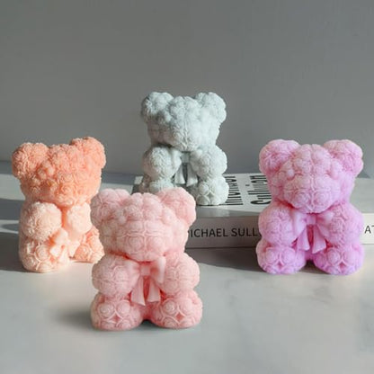 Bowtie Mini Rose Bear Candle Mold