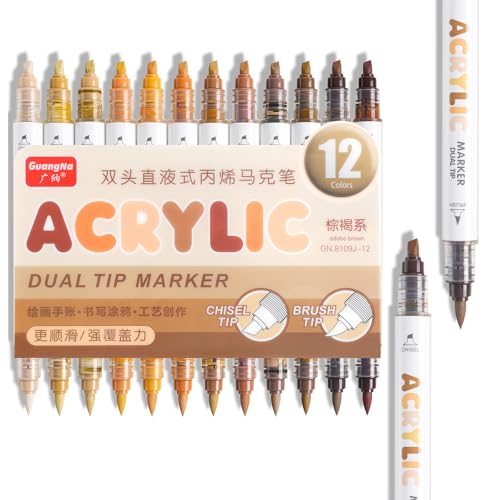 12 Colors Dual Tip Acrylic Paint Markers (12 Count)
