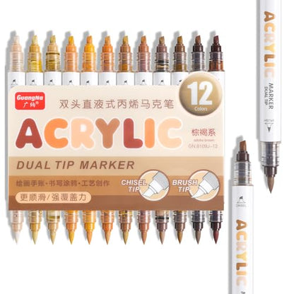 12 Colors Dual Tip Acrylic Paint Markers (12 Count)