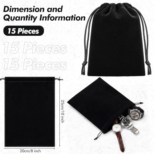 15 Pcs Black Velvet Drawstring Bags (15 Count)