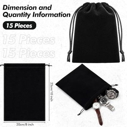 15 Pcs Black Velvet Drawstring Bags (15 Count)