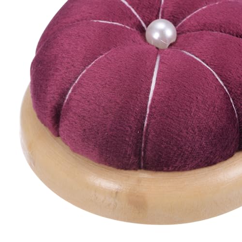 Wooden Base Pin Cushion Japanese Style Cute Needle Holder Pincushions Round for Sewing Quilting Needlework DIY Crafts