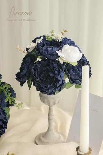 Artificial Flowers 16pcs 4" Navy Blue Blooming Peonies Real Looking Foam Fake Peony with Stems for DIY Wedding Bouquets Bridal Shower Centerpieces Floral Arrangements Party Tables Decorations (16 Count)