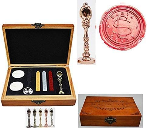 Vintage Santa Claus Monogram Wedding Wax Seal Stamp Melting Spoon Stick Candle Wooden Christmas Gift Box Invitation Embellishment Gift Wrap Package Custom Logo Word Sealing Wax Stamp Set
