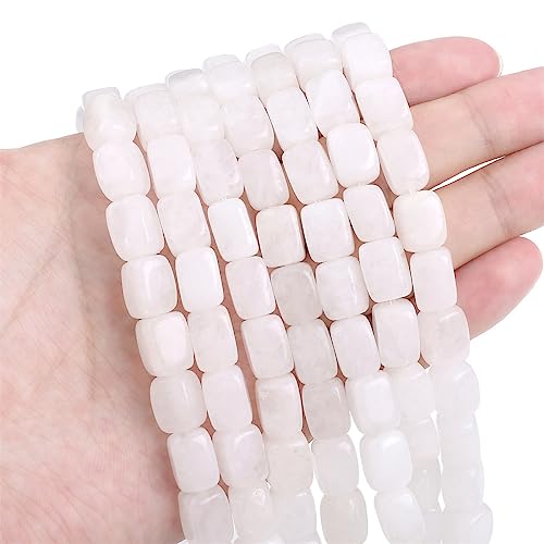 Natural White Agate Cuboid Stone Loose Semi Gemstone Beads for Jewelry Making 8mmx12mm 38cm (33 Count)