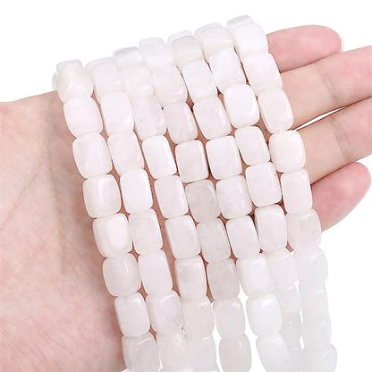 Natural White Agate Cuboid Stone Loose Semi Gemstone Beads for Jewelry Making 8mmx12mm 38cm (33 Count)