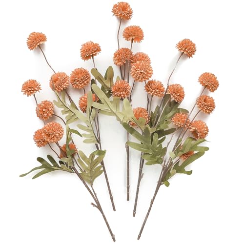 5pcs Burnt Orange Faux Silk Mums Artificial Flowers (5 Count)