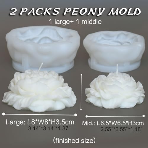 2 Pack 3.14 inch Peony Candle Molds Set (2 Count)