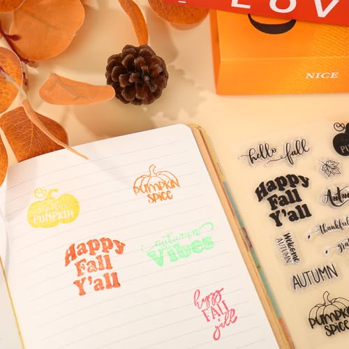 4 Sheets Holiday Clear Stamps Fall Halloween Christmas Nativity Scene Greeting Words Silicone Transparent Stamps for Autumn DIY Craft Card Making Scrapbooking Embossing Album Decor (4 Count)