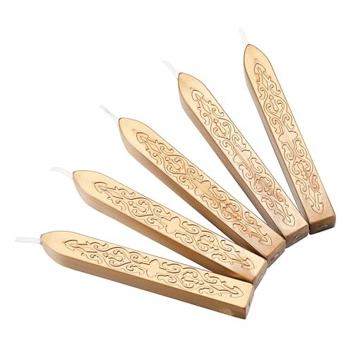 5Pcs Light Gold Sealing Wax Sticks with Wicks for Wax Seal Stamp (5 Count)