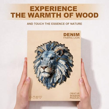 Denim Fabric Lion Puzzles Adults Gifts for Women Men Wooden 85 Pieces 8.5 * 7.3in