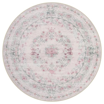 Pink Washable Round Rugs 6ft (28.27 Sq Ft)