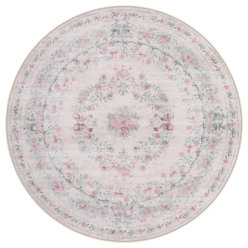 Pink Washable Round Rugs 6ft (28.27 Sq Ft)