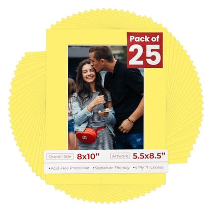 Pack of 25 Acid Free 8x10 Mats Bevel Cut for 5.5x8.5 Photos (25 Count)