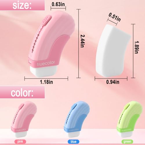 12 Pack Sliding Retractable Eraser 3Pcs Large Push up Mechanical Eraser with 9Pcs Erasers Refills Cute Art Drawing Pencil Erasers for Office Supplies Stationery Gifts for Boys Girls (12 Count)