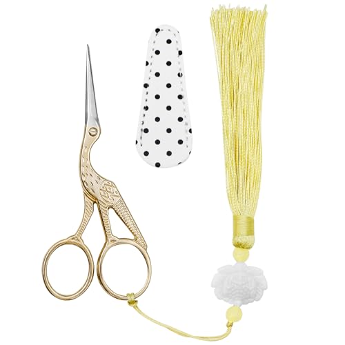 4.5Inch Bird Sewing Scissors Craft Threading Scissors with Leather Cover Tassel Stainless Steel Scissor for Embroidery Sewing Crafting Needlework DIY Artwork Housework