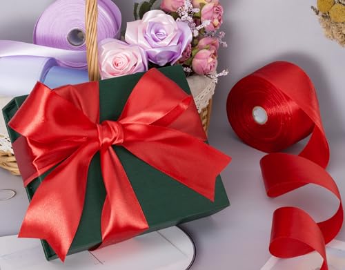 2 Inch Red Solid Satin Ribbon for Gift Wrapping