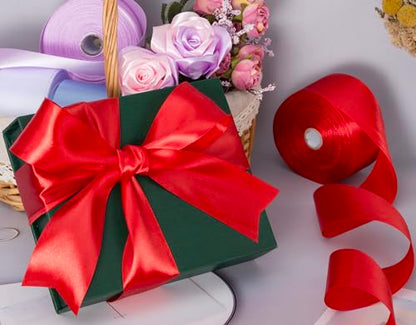 2 Inch Red Solid Satin Ribbon for Gift Wrapping