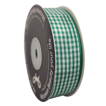Green and White Woven Edge Plaid Ribbon 100% Polyester Gingham Ribbon 25 Yards Each Roll (75 Foot)