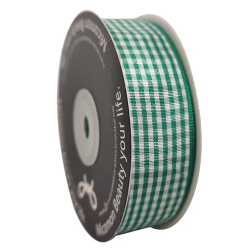 Green and White Woven Edge Plaid Ribbon 100% Polyester Gingham Ribbon 25 Yards Each Roll (75 Foot)