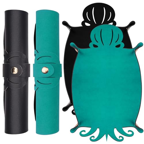 2 Pieces Octopus Dice Rolling Tray PU Leather Dice Mat Folding Scroll (2 Count)