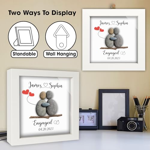 Personalized Engagement Pebble Art Frame for Couple