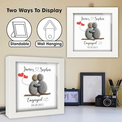 Personalized Engagement Pebble Art Frame for Couple