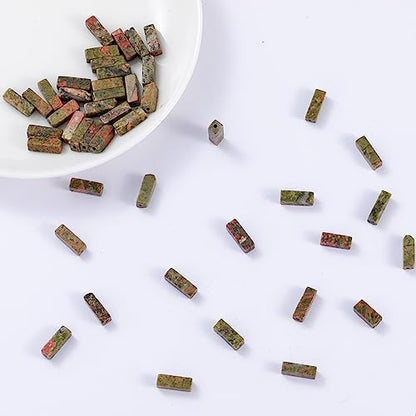 Natural Unakite Rectangle Tube Beads 4x13mm 38cm (28 Count)